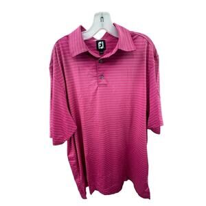 FJ FOOTJOY Golf Polo Shirt~Mens L~Fuschia Pink w/White Stripe Short Sleeve